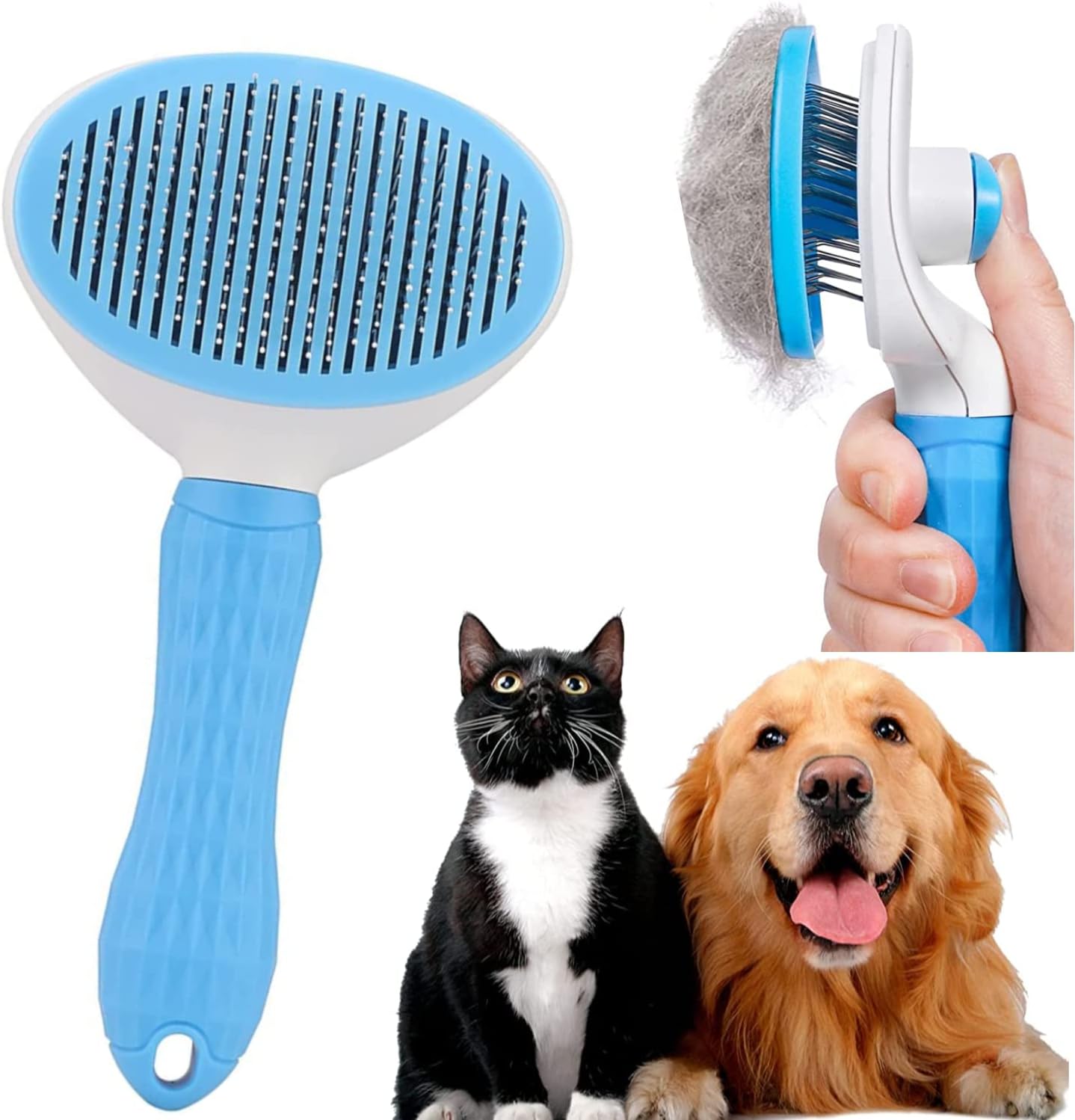 Self Cleaning Slicker Brush, Pet Grooming Shedding Brush for Dogs and Cats - Easy to Remove Loose Undercoat, Pet Massaging Tool Suitable for Pets with Long or Short Hair (Model 1)