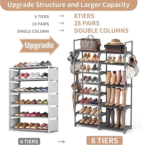 Miniatura 4 de ROJASOP Zapatero, organizador de almacenamiento de zapatos para armario, entrada, garaje, dormitorio, estante de zapatos de metal de 8 niveles para