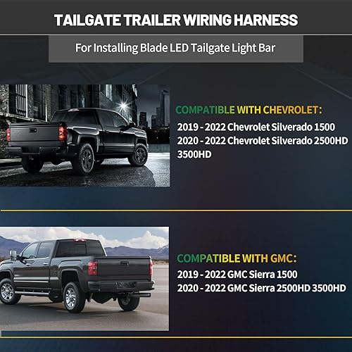 Miniatura 3 de MECMO Adaptador de barra de luz de 4 pines con portón trasero para Chevy SilveradoGMC Sierra 1500 y 2020-2023 HD, arnés de conexión rápida para