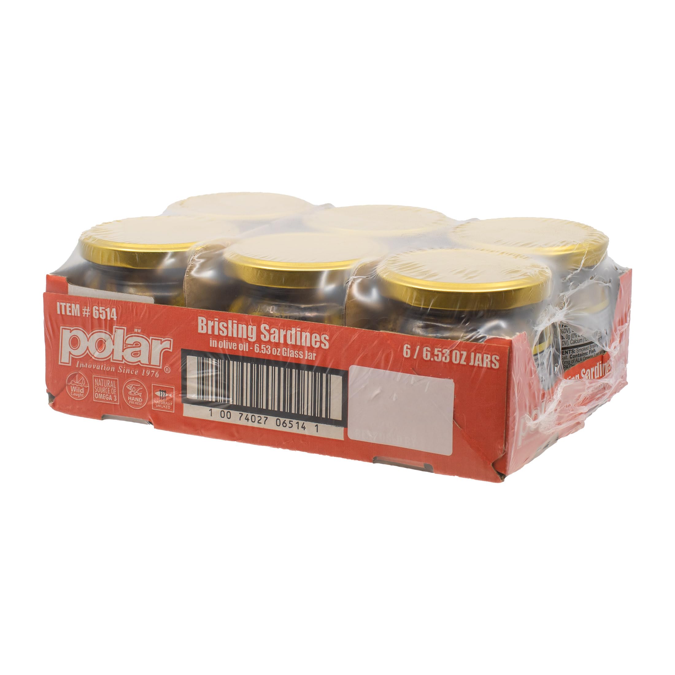 MW Polar Naturally Alder Wood Smoked Brisling Sardines in Olive Oil, 6.5oz Jar (Pack of 6) | Kosher Friendly, Wild-Caught, Hand-Packed, High in Omega-3, Keto, Paleo, Gluten-Free, Non-GMO