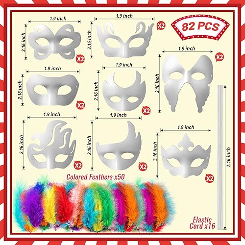 Miniatura 2 de Máscaras blancas para mascarada, 16 máscaras en blanco sin pintar en 8 estilos para Mardi Gras, Pascua, Halloween, cosplay, suministros de fiesta