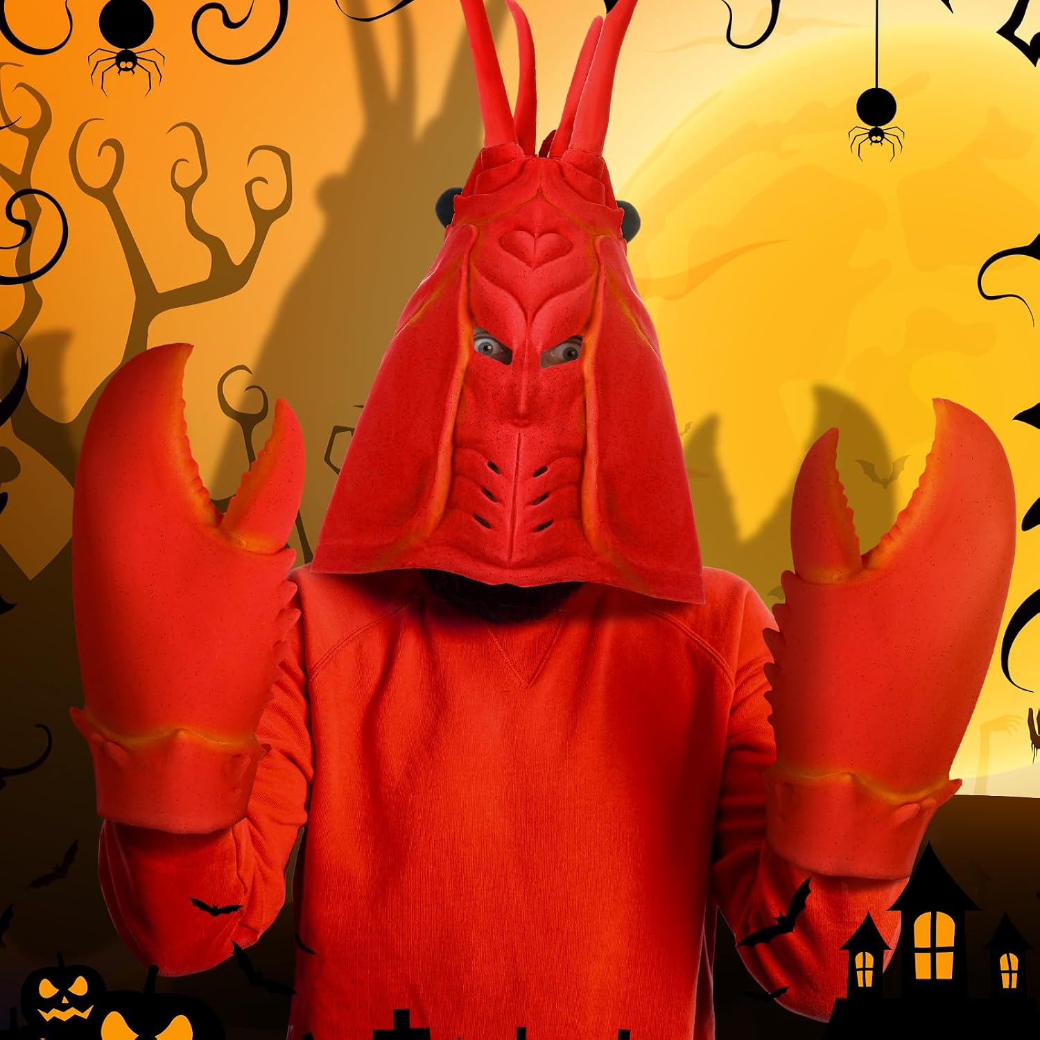Newcotte 2 Pcs Crab Lobster Costume Set Funny Crab Lobster Hat Latex Giant Claws Gloves for Men Women Cosplay Party