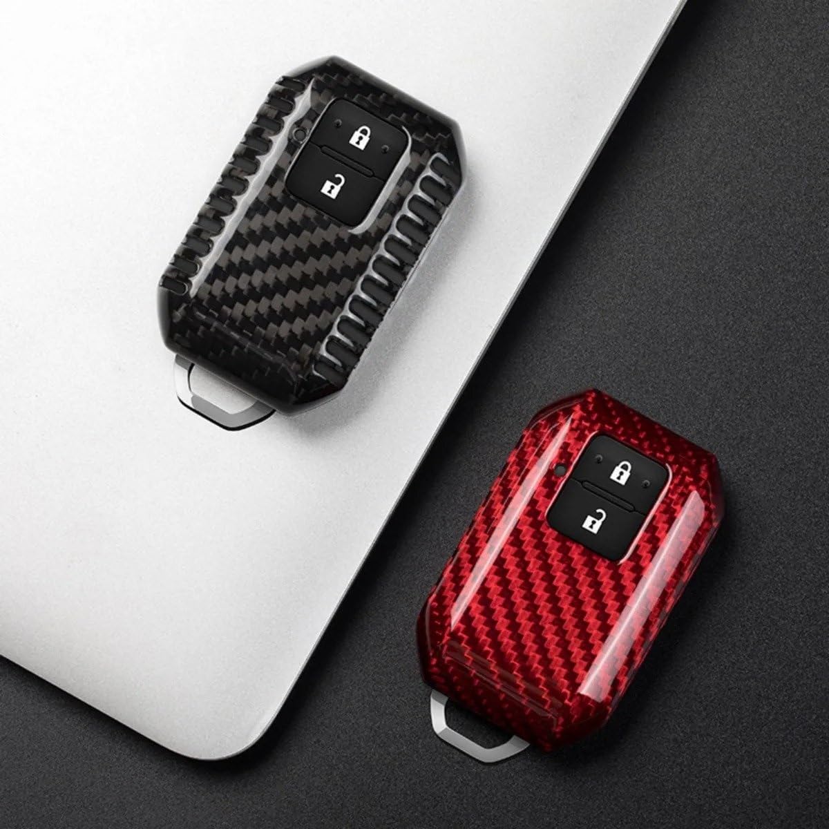 Guscio di copertura per chiave auto in fibra di carbonio a 2 pulsanti per Suzuki per Swift Maruti Dzire Ertiga Wagon R Monopoly Key Fob Cover per chiave auto(Silver black)