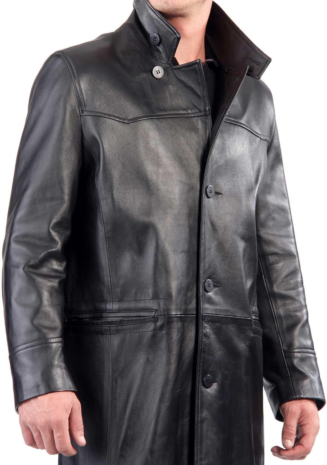 Leather Long Coat Black Mens Real Lambskin Full Length Duster Overcoat Trench Coat Leather Winter Outwear