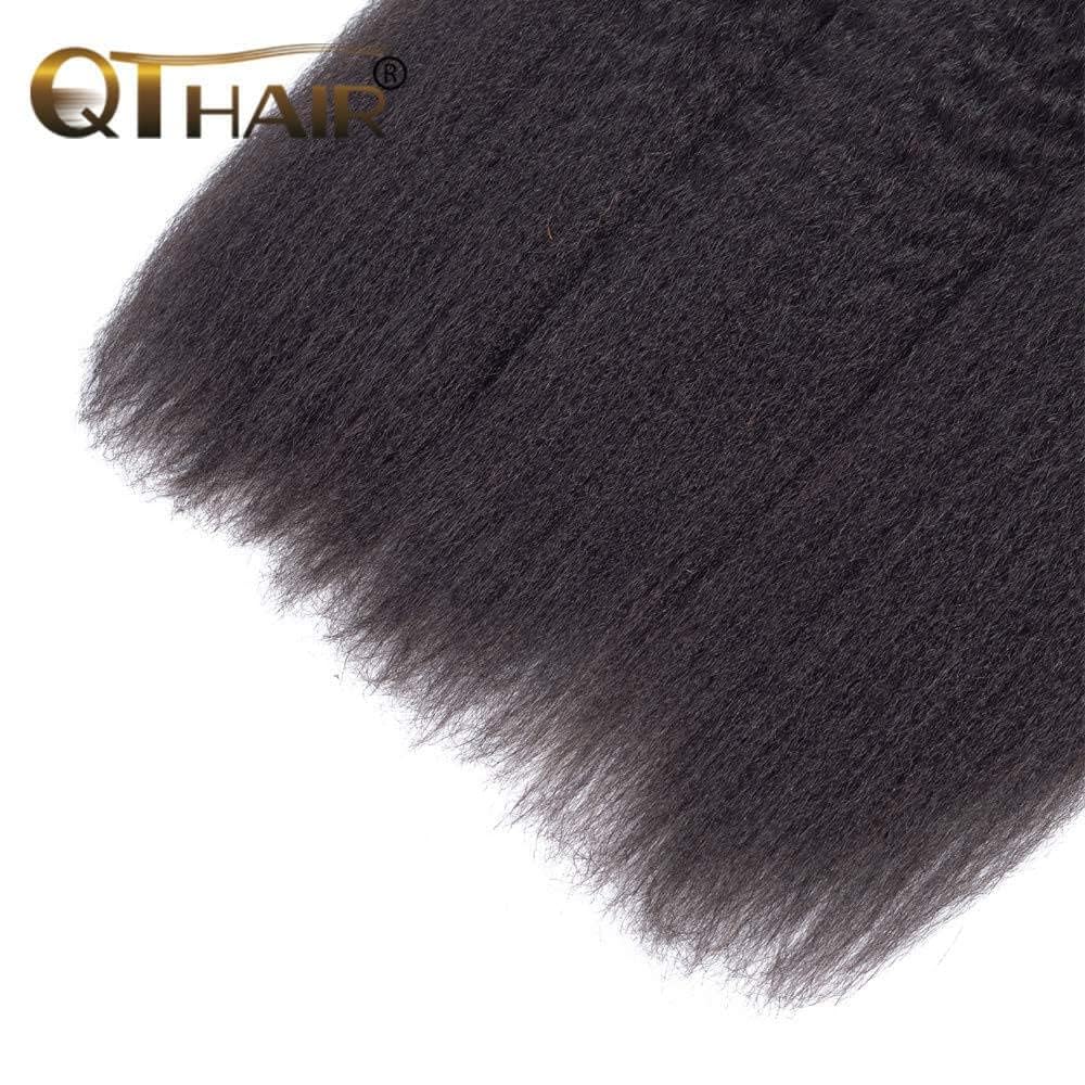 QTHAIR 18A Kinky Straight Hair 3 Bundles 22 24 26inch Yaki Human Hair Weave Unprocessed Brazilian Virgin Remy Sew in Hair Extensions Natural Black Bundles Human Hair