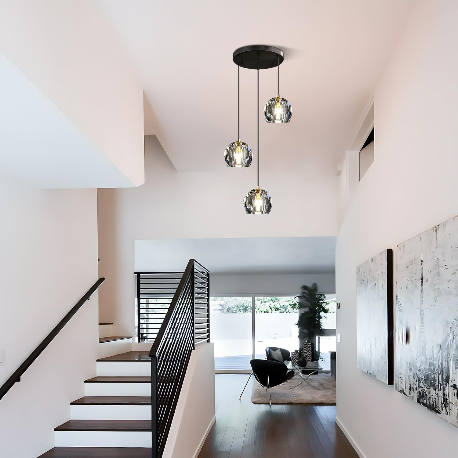 3 Light Cluster Pendant Lighting Black Crystal Chandelier Small Crystal Pendant Lights Kitchen Island Modern Hanging Light Fixture Gold Dining Room Light Fixtures Over Table