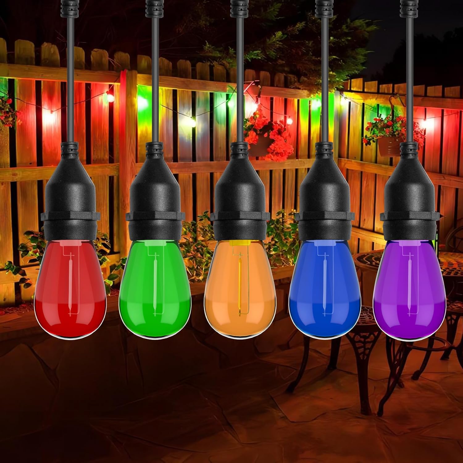 S14 Colored LED String Light Bulbs, 15 Pack 1 Watt Plastic Shatterproof LED Replacement Bulbs for Indoor Outdoor String Light, E26 Medium Base, Multi-Color: Red/Green/Blue/Purple/Orange - Image 4