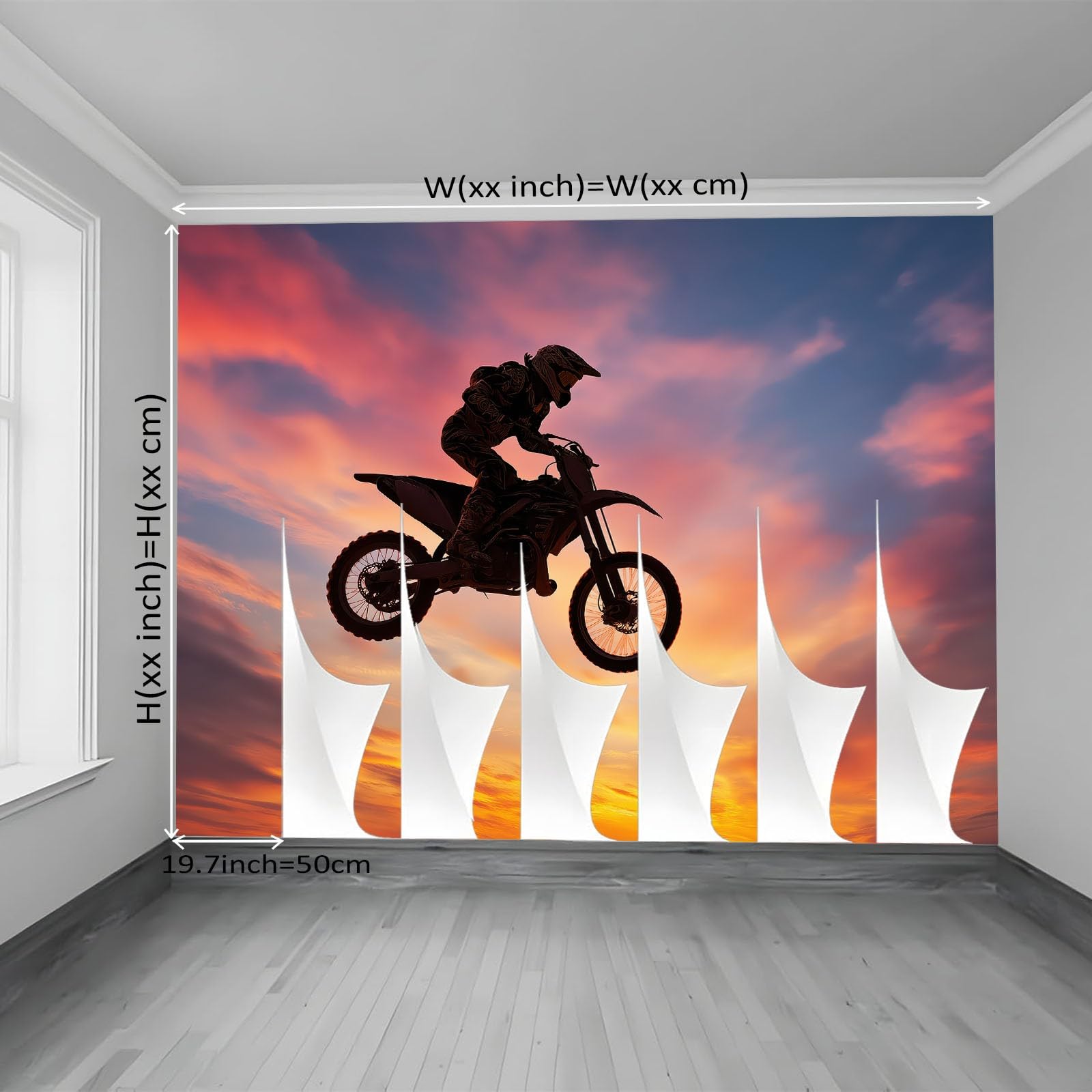 Duża fototapeta z włókniny 350 x 256 cm, dla motocyklistów, wyścigów terenowych, tapeta do sypialni i salonu, żółty zachód słońca
