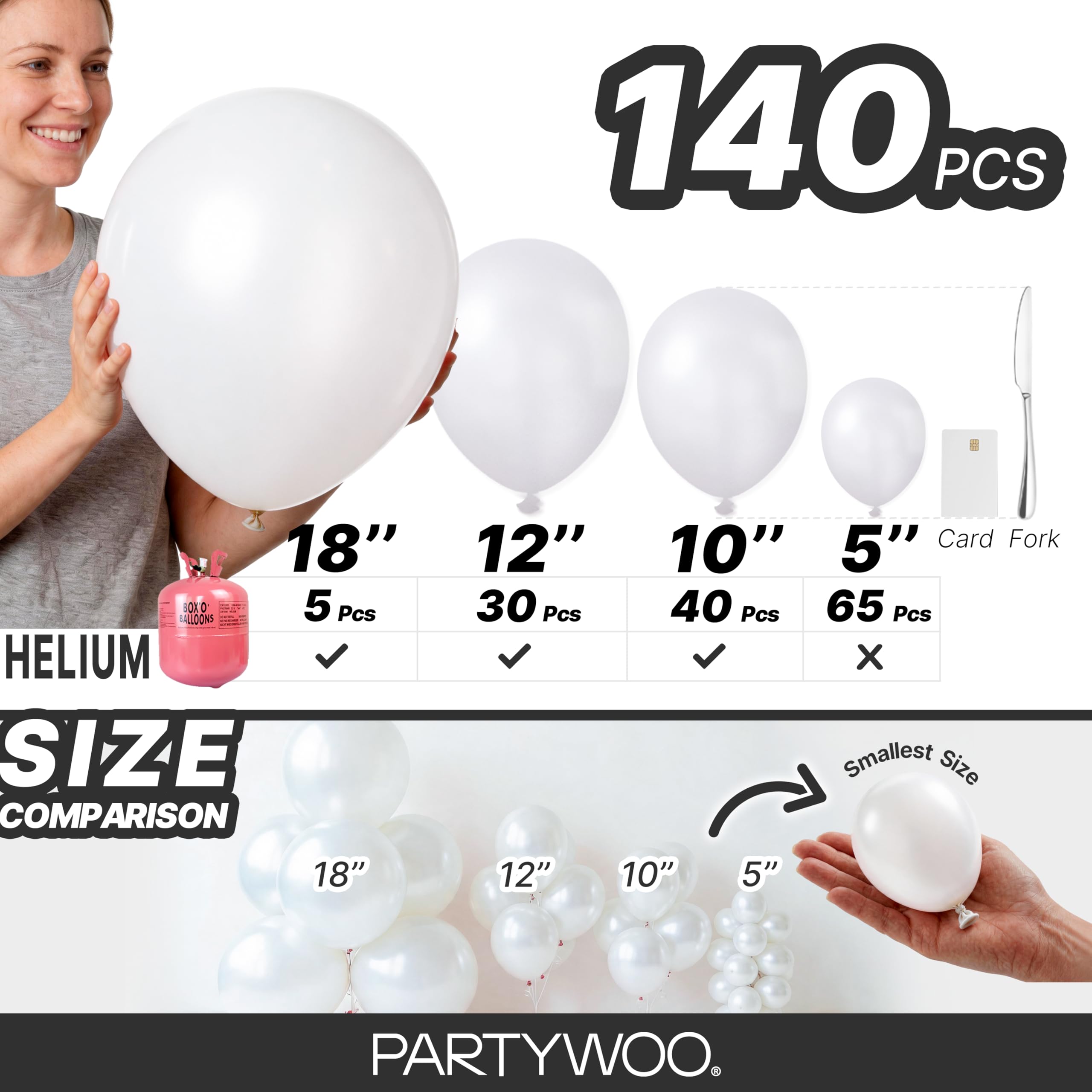Amazon.com: PartyWoo Pearl White Balloons 140pcs Different Sizes