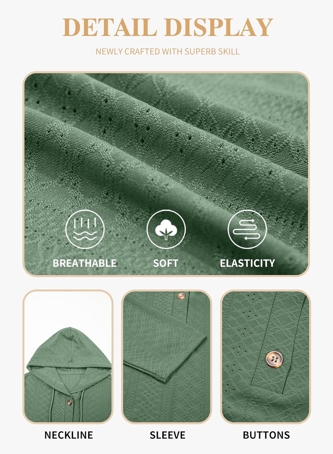 Eytino Womens Plus Size Sweatshirts Long Sleeve V Neck Embroidered Eyelet Drawstring Button Pullover Hooded Tops(1X-5X) - Image 5