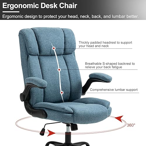 Miniatura 5 de Silla de oficina con respaldo alto, ergonómica, ejecutiva, silla de escritorio para computadora, cómoda tela, acolchada, sillas de escritorio para