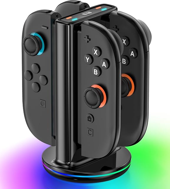Switch 2 Controller Charger for Joy-pad 2, Switch2 Charging Dock for Any Direction Charging, 9 Light Modes Switch- 2 Joypad Charger Station