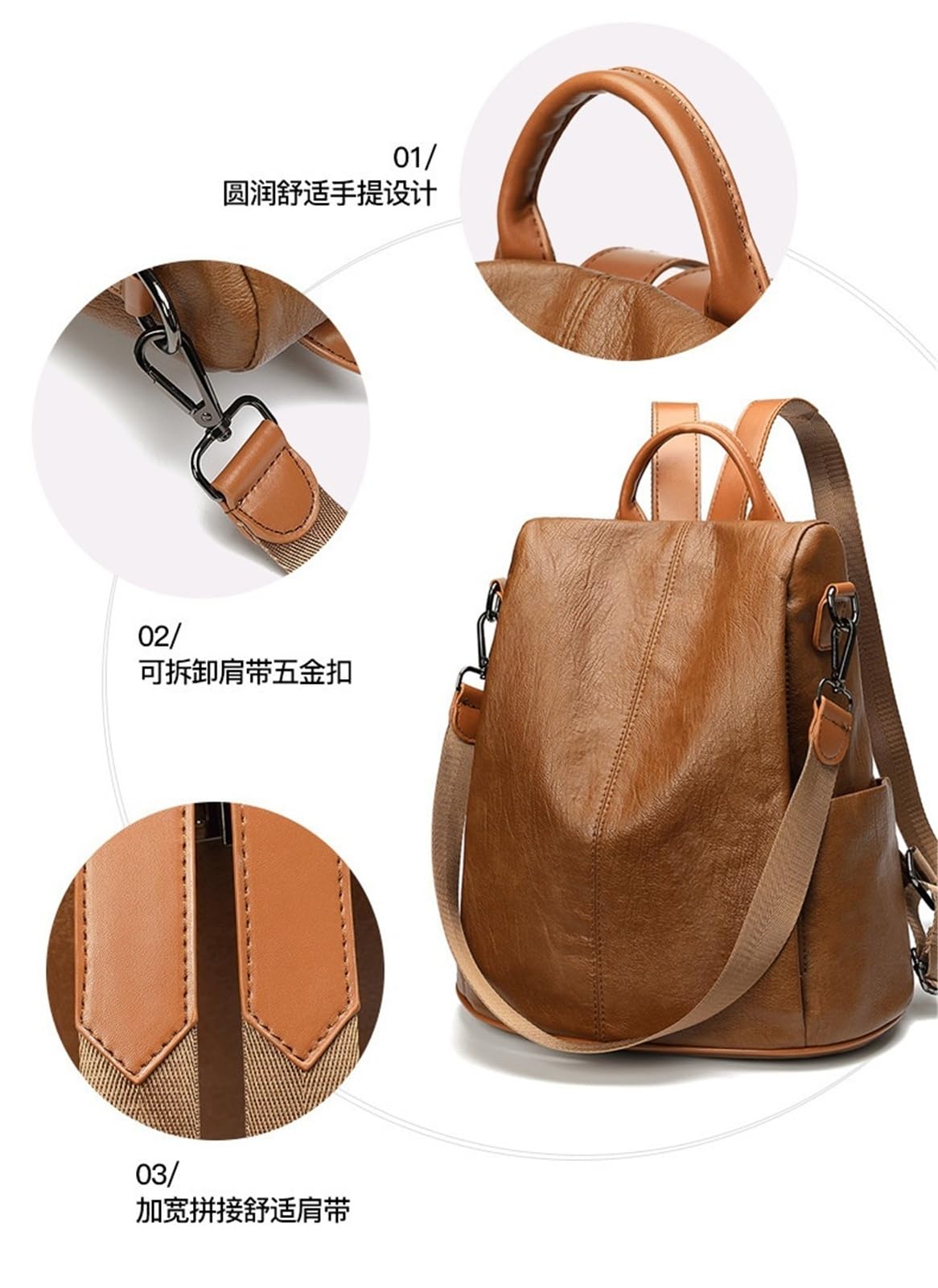 Mochila antirrobo de cuero suave y elegante, mochila de hombro for mujer | Mochila retro for mujer con múltiples bolsillos, dos estilos de uso for viajes de trabajo(Black02)
