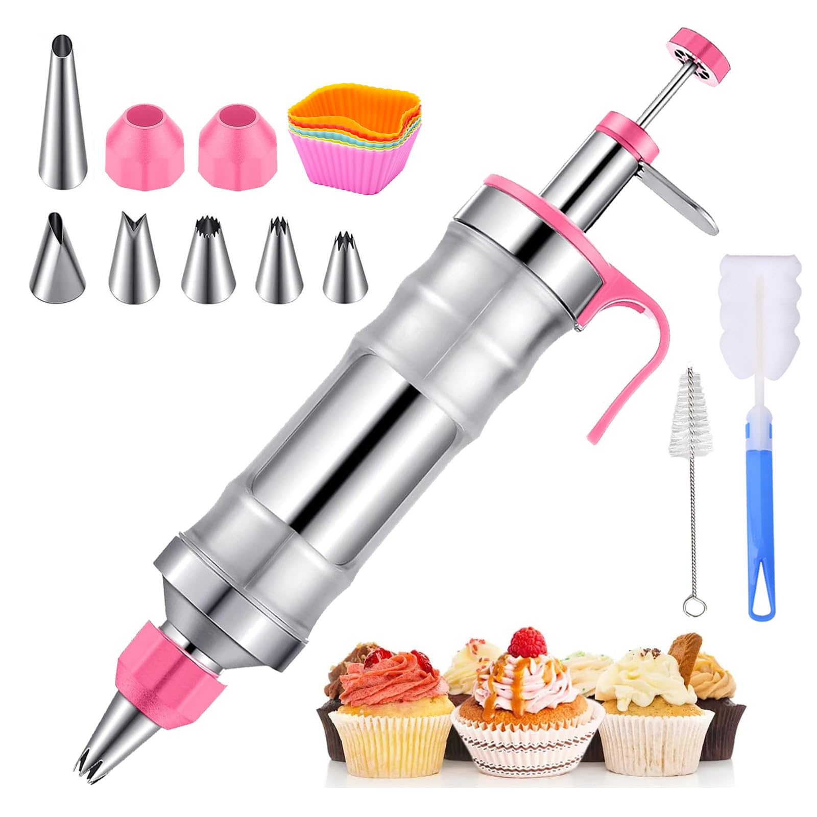 Kit de decoración de pasteles de 19 piezas con 6 boquillas de glaseado de acero inoxidable, pistola de glaseado reutilizable, herramientas de decoración de cupcakes para pasteles, galletas, pan,
