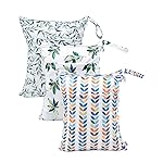 babygoal Wet Dry Bags for Baby Cloth Diapers, Washable Travel Bags, Beach, Pool, Gym Bag for Swimsuits & Wet Clothes with Two Zippered Pockets 3 Pack 3LN08