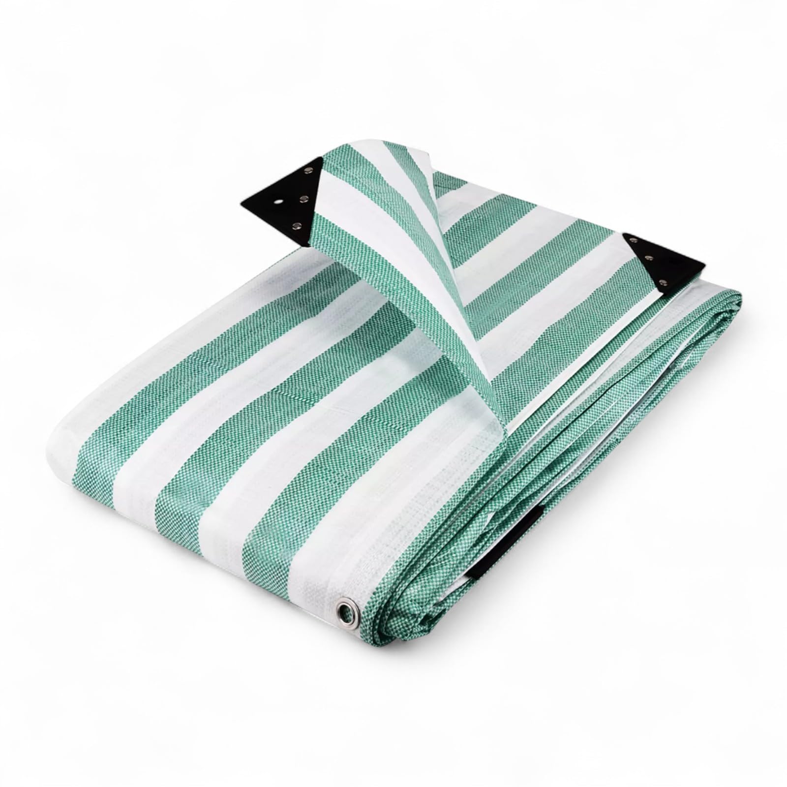 170gsm Heavy Duty Striped Tarpaulin –Waterproof Market Stall Cover – UV Protected Outdoor Tarp with Eyelets & Corner Reinforcements (Green & White, 4.5m x 6.0m (15' x 20'))