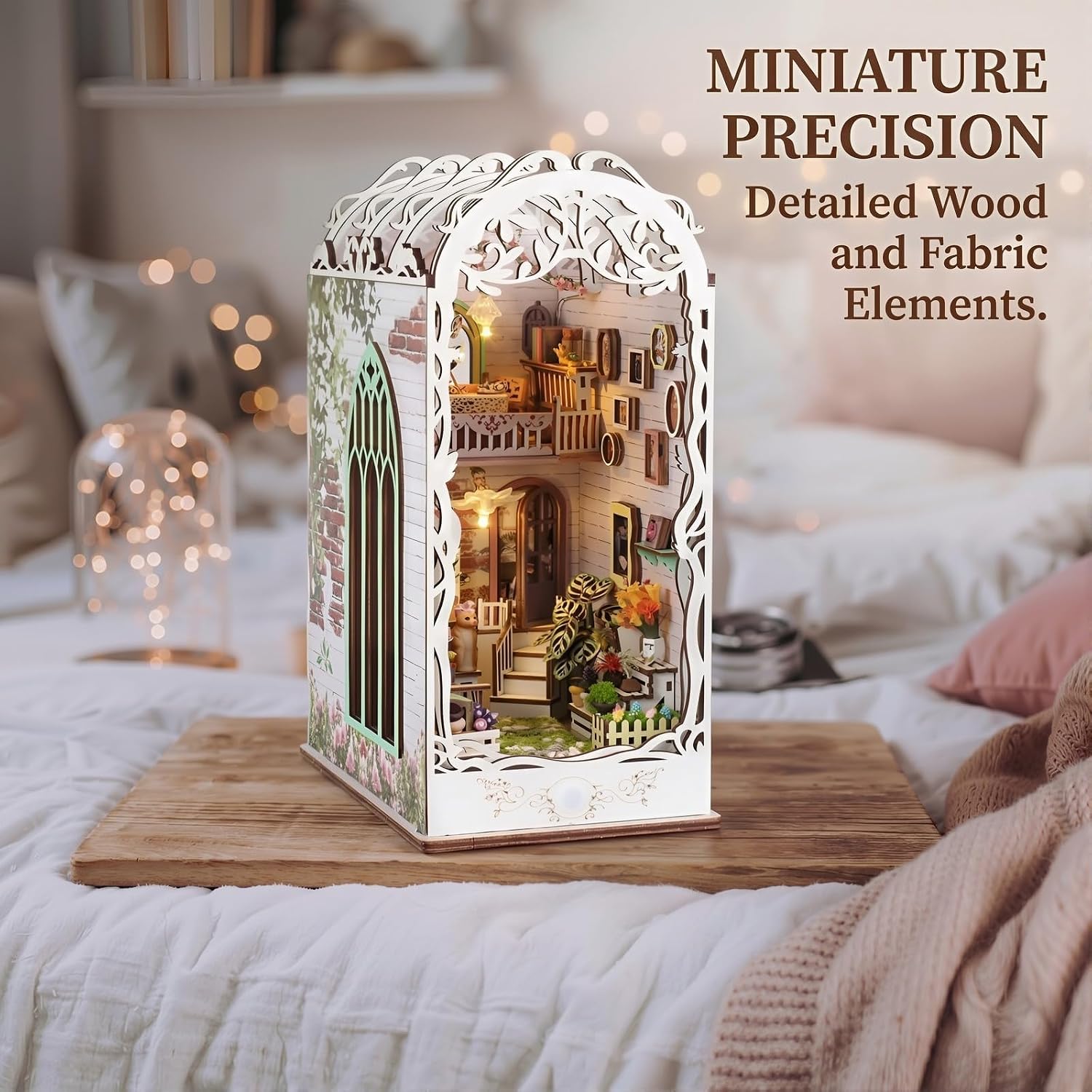 DIY Book Nook Kit Wooden Miniature with LED Lights