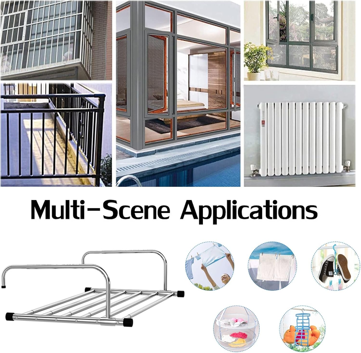 Foldable Stainless Steel Clothes Horse Airer - Extendable Drying Rack for Clothing, Balcony & Shoe Storage, Wall-Mounted Solution for Windows & Radiators