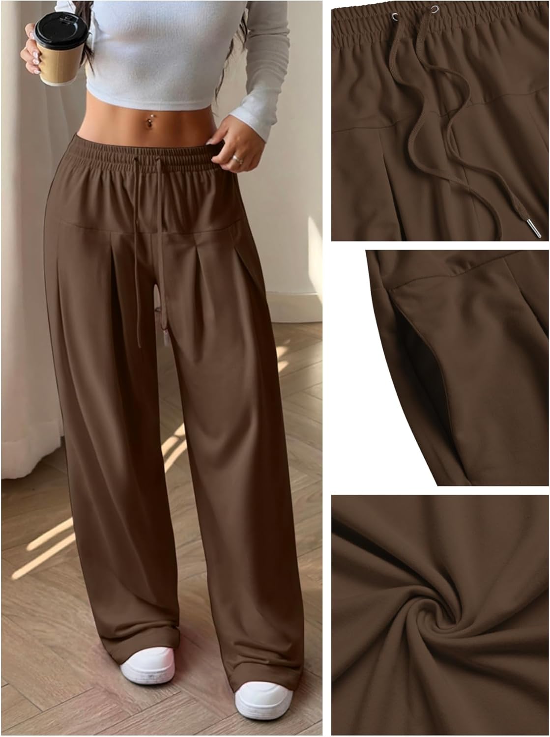 ZAFUL Womens Wide Leg Drawstring Sweatpants Spring Baggy Lounge Travel Pants Fashion Outfits 2026 Joggers Clothes - Image 4