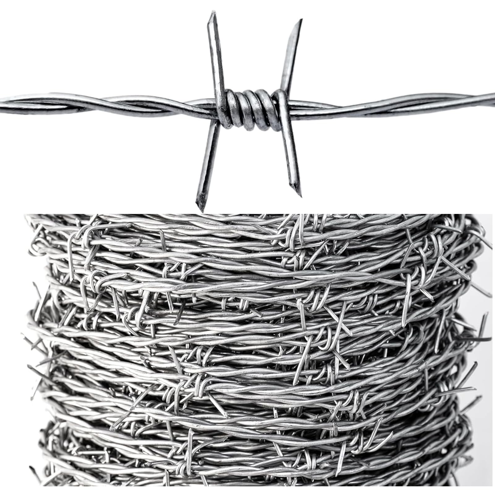 Alambre de púas galvanizado de 4 Puntas, 1,8 mm de Grosor, para Manualidades, cercas, ahuyentador de Animales. Alambre Duradero para Jardines, proyectos de Bricolaje y Uso en Exteriores.