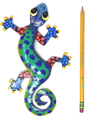 Miniatura 2 de Global Crafts Arte de pared de metal haitiano reciclado Gecko pintado de 8 pulgadas (azul verde, tigre oceánico)