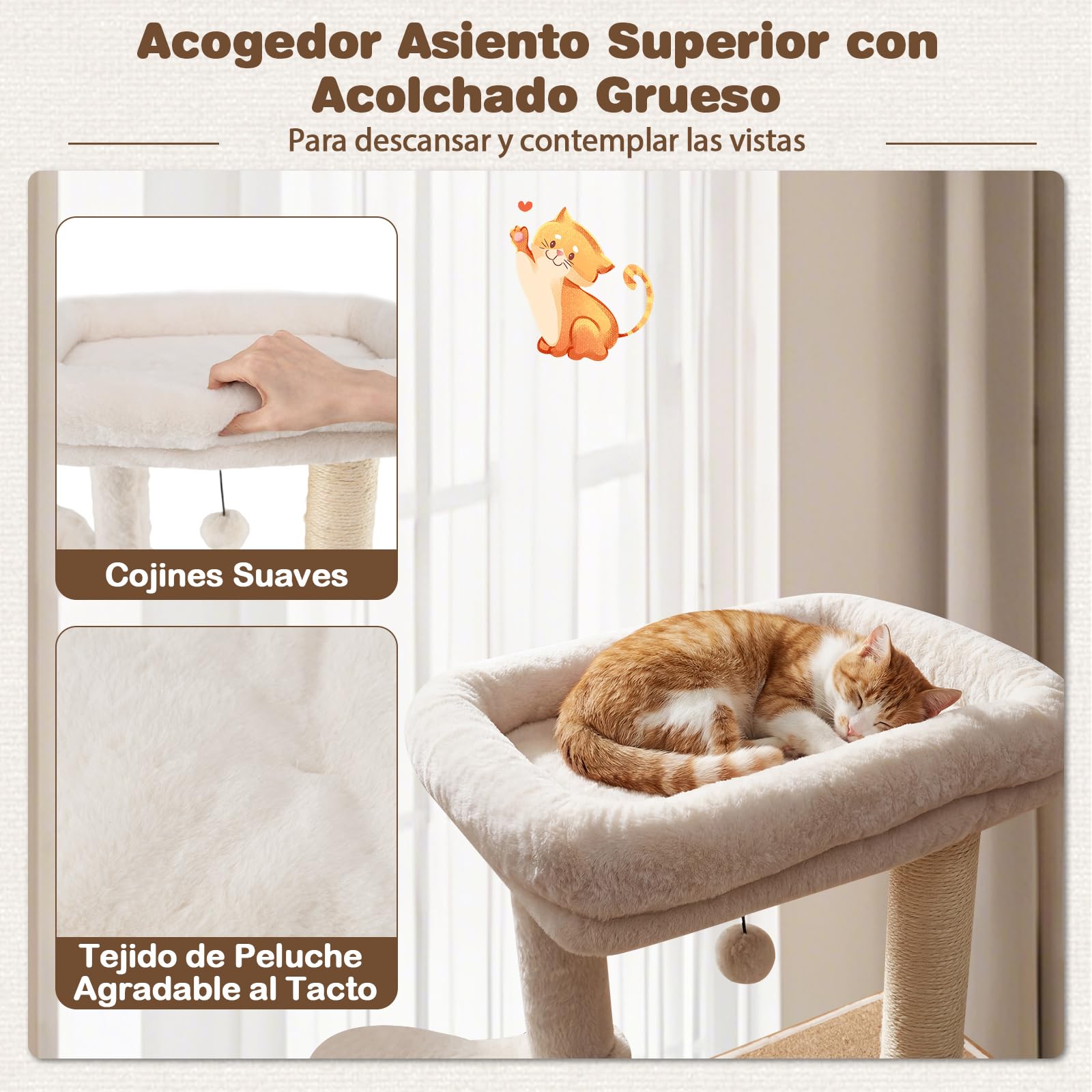 COSTWAY Mueble Rascador para Gatos, 148 cm Árbol Rascador para Gatos con Postes Rascadores de Sisal, Condominio, Percha, Cesta, Juguete, Cojines Lavables, Gran Torre de Madera Multinivel para Gatitos