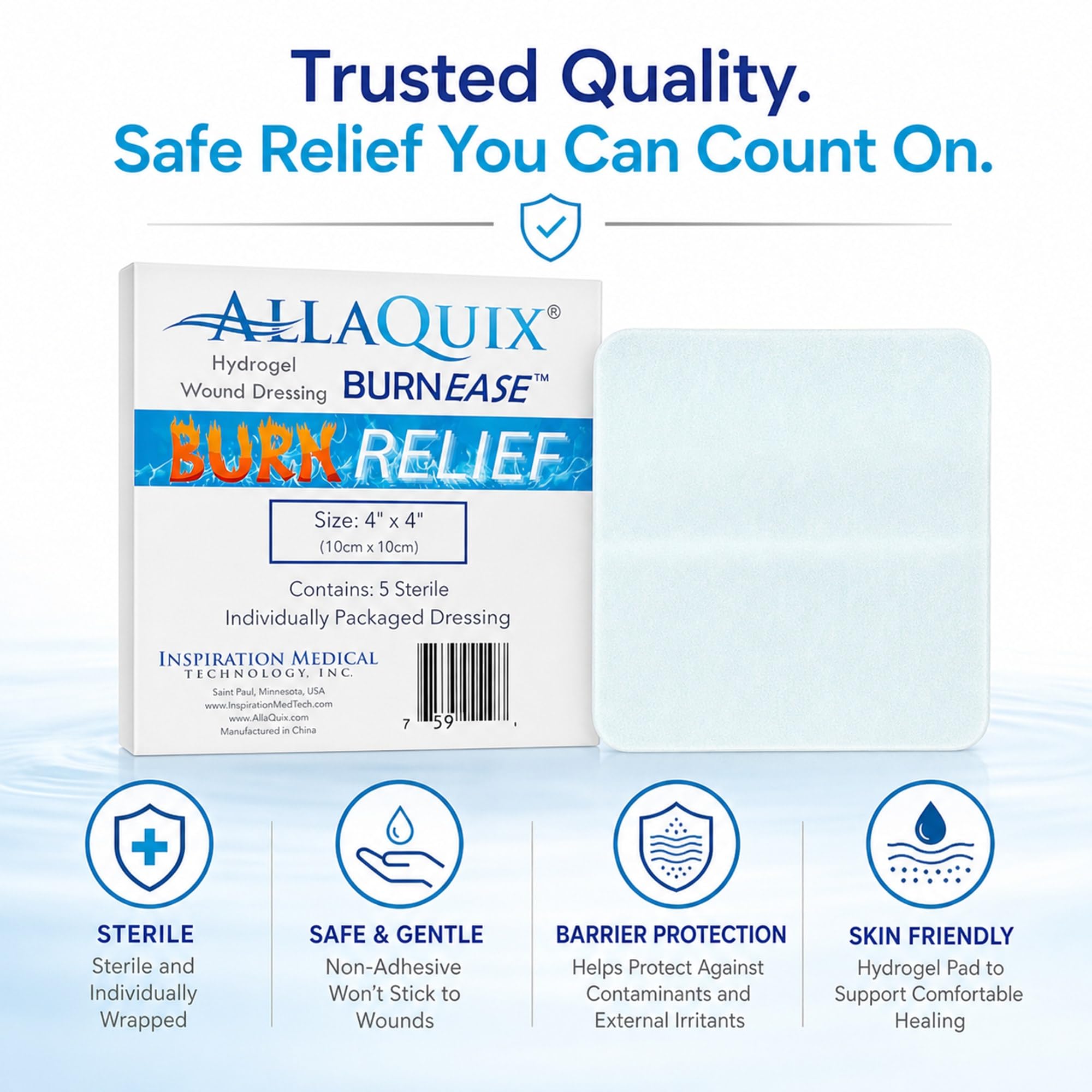 Hydrogel Burn Pad for First Aid and Scalds, Instant Cooling Relief, Non-Adhesive Wound Dressings, Sterile Pads, 4 Inch, 5 Count — Amazon image 4