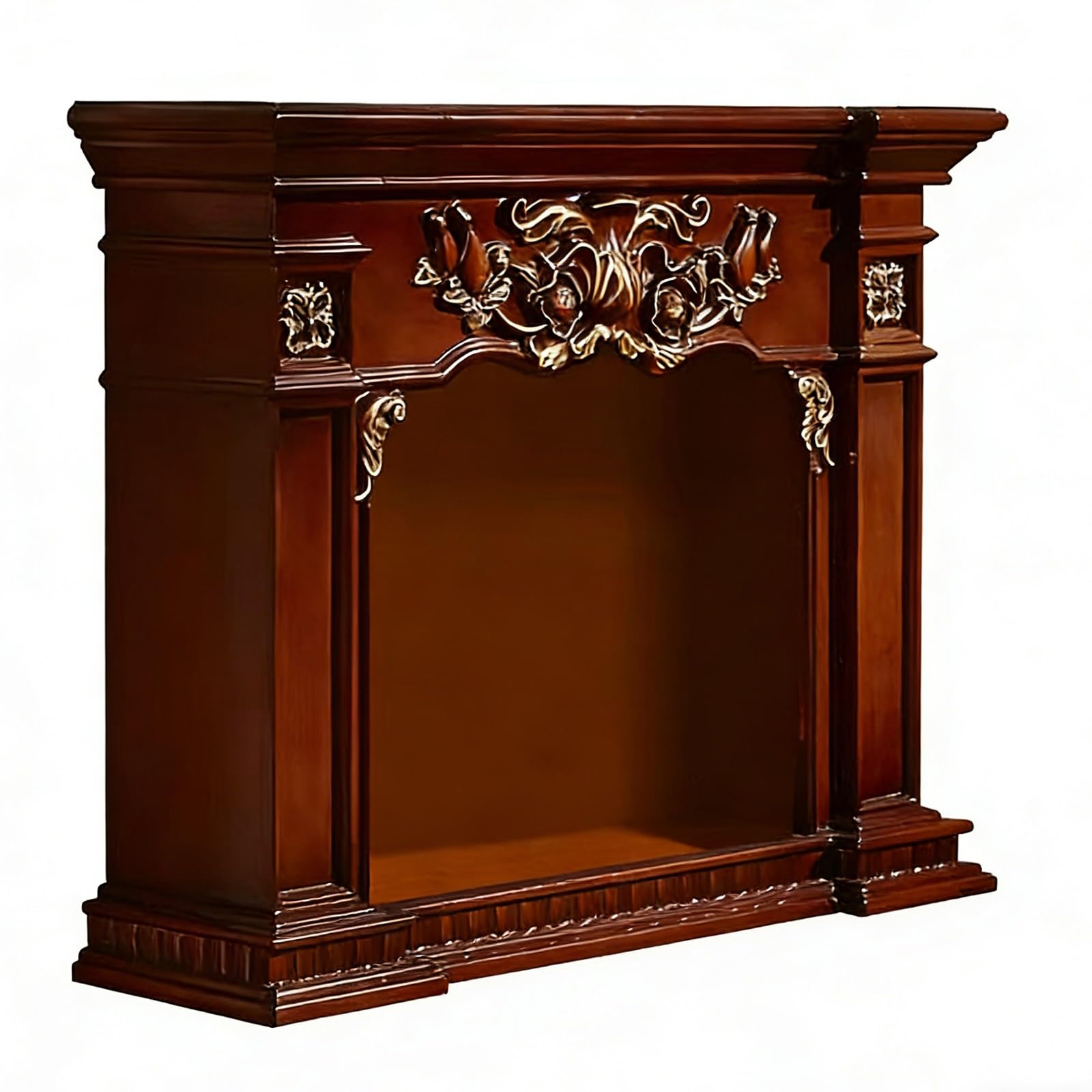 Lizhuzhuzs28 Natural Freestanding Carved Floral Fireplace Mantel With Solid Wood Base Decorative Surround Decorative