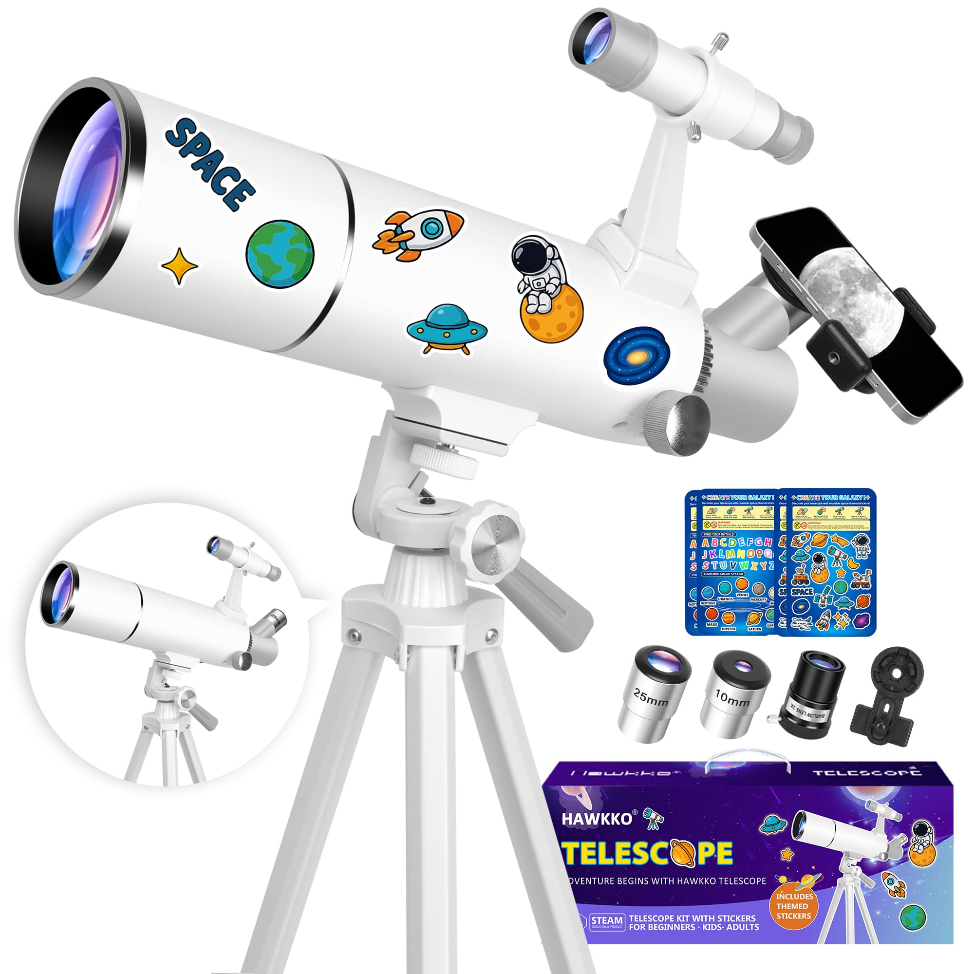 Hawkko Telescope for Adults & Kids – 80mm Aperture 500mm Telescopes for Adults Astronomy, (20X-150X) Portable...