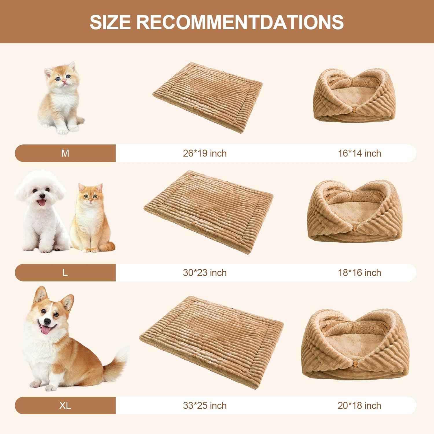 Jiupety Cat Bed for Indoor Self Warming Cat Bed Mat Ultra-Soft Cats Beds Machine Washable Pet Bed,Multifunction Pet Blanket for Small Dogs and Cats Brown,30X23In