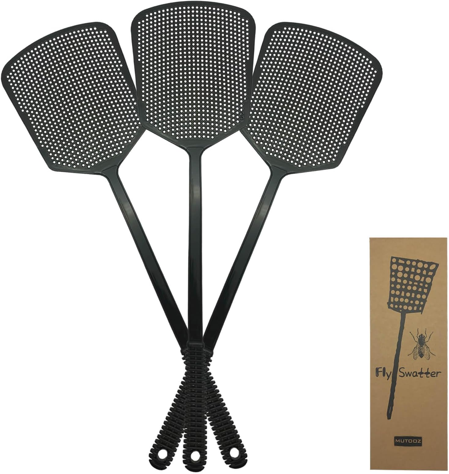 MUTOOZ Fly Swatter Multi-pacl Manual, Flexible & Heavy Duty Fly Swatters Thick Handle, Black 3 Pack