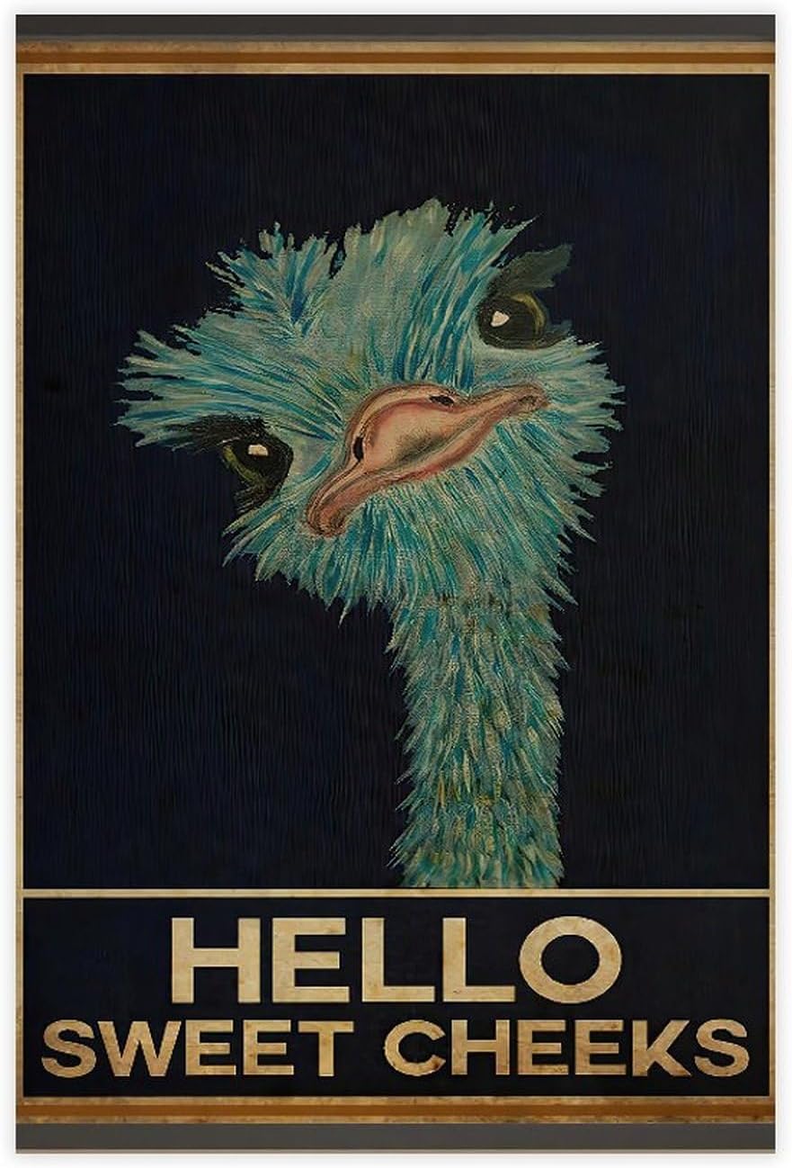 DESHVA Ostrich Hello Sweet Cheeks Canvas Poster Wall Art Decor Print Picture Paintings for Living Room Bedroom Decoration Unframe:12x18inch(30x45cm)