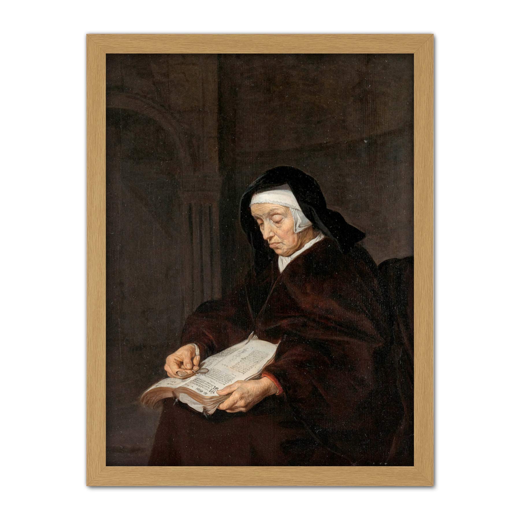 Artery8 Gabriel Metsu Old Woman Meditating Painting Artwork Framed Wall Art Print 18X24 Inch