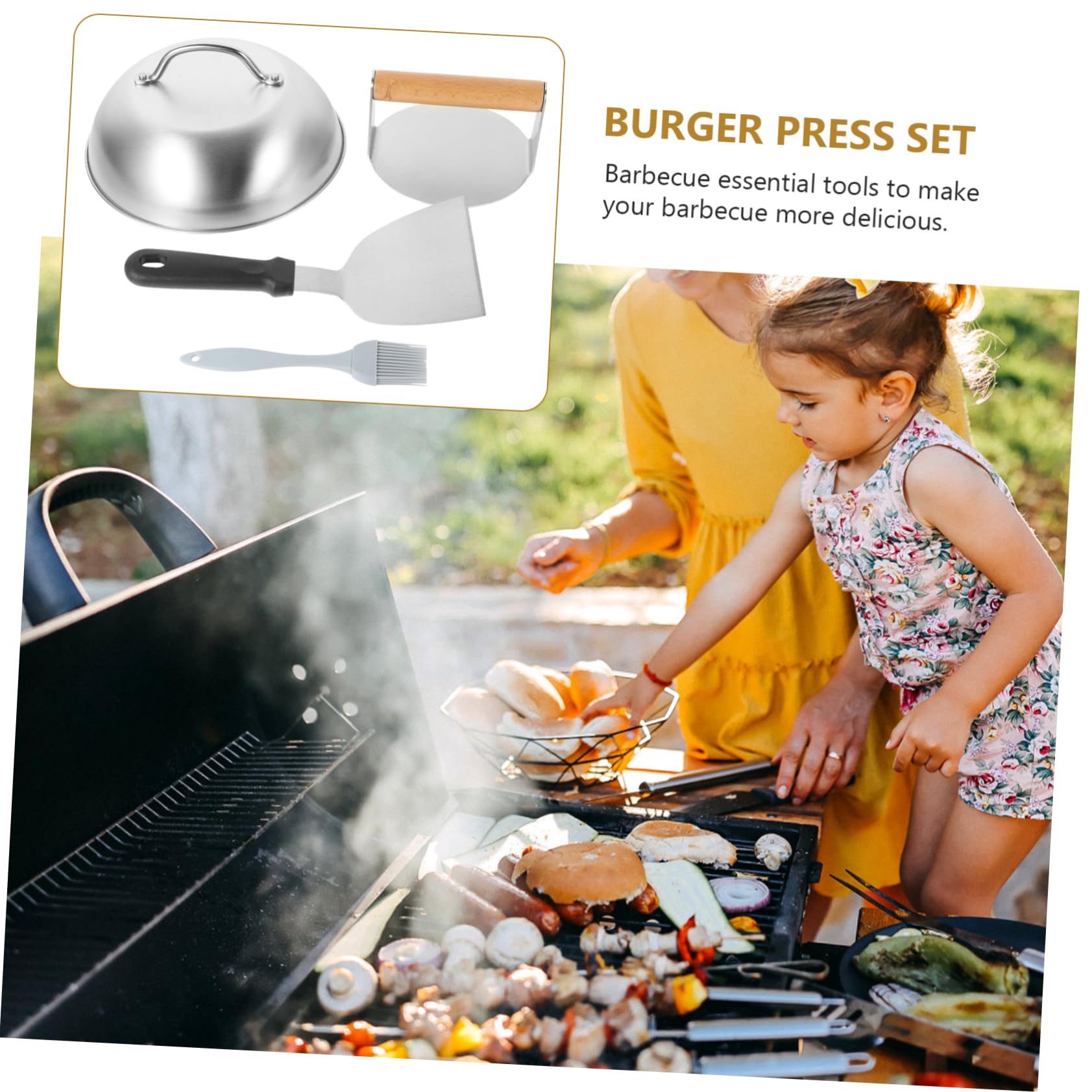 SECFOU Burgerpresse aus Edelstahl mit Holzgriff Stabiler Patty Former für BBQ und Grill Einfach zu Bedienen und Robust für Burgerfleisch Formung Beim Kochen