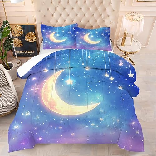 Miniatura 23 de kxry - Juego de edredón 3D azul y morado con diseño de galaxia, tamaño individual, espacio exterior, cielo estrellado, universo, ropa de cama para