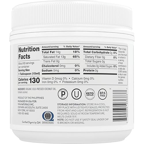 Vista 9 de Viva Naturals Aceite de coco orgánico, 32 onzas líquidas, sin refinar, aceite de coco virgen extra prensado en frío, orgánico y sin OMG, aceite