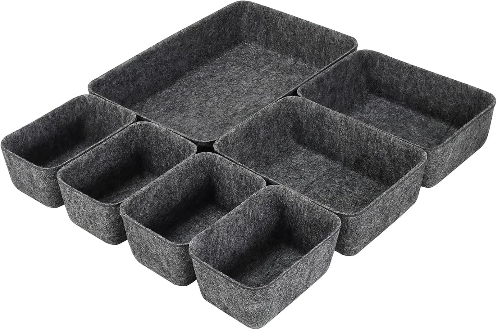 Set mit 7 schwarzen Filz-Schubladen-Organizern – stilvolle Aufbewahrungskörbe für Schlafzimmer, Büro, Kinderzimmer und Schrank – vielseitige platzsparende Lösungen für übersichtliche Organisation