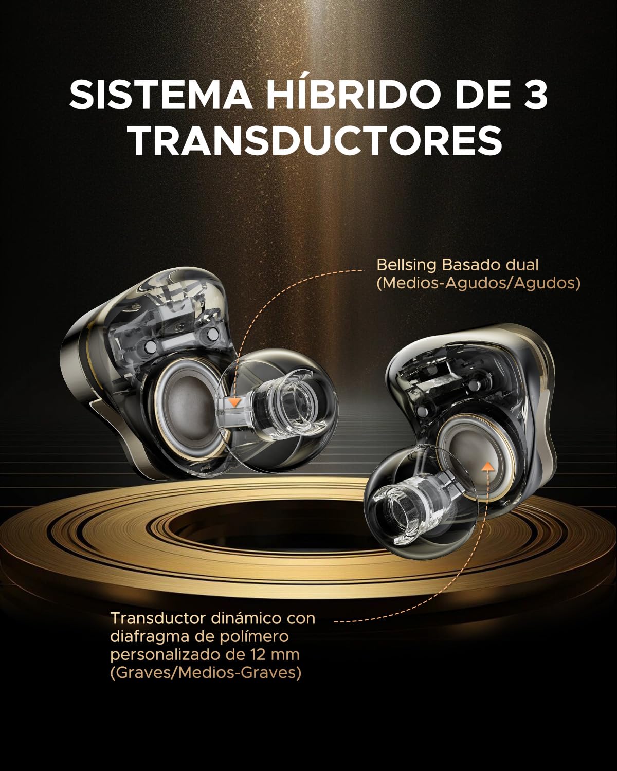 SoundPEATS H3 Auriculares Inalambricos Bluetooth Hi-Res con LDAC & aptX Lossless, Triple Unidad (1DD+2BA), Cancelación Activa 55dB, 6 Micrófonos AI, Modo Transparente, BT5.4, App, 37H, IPX5