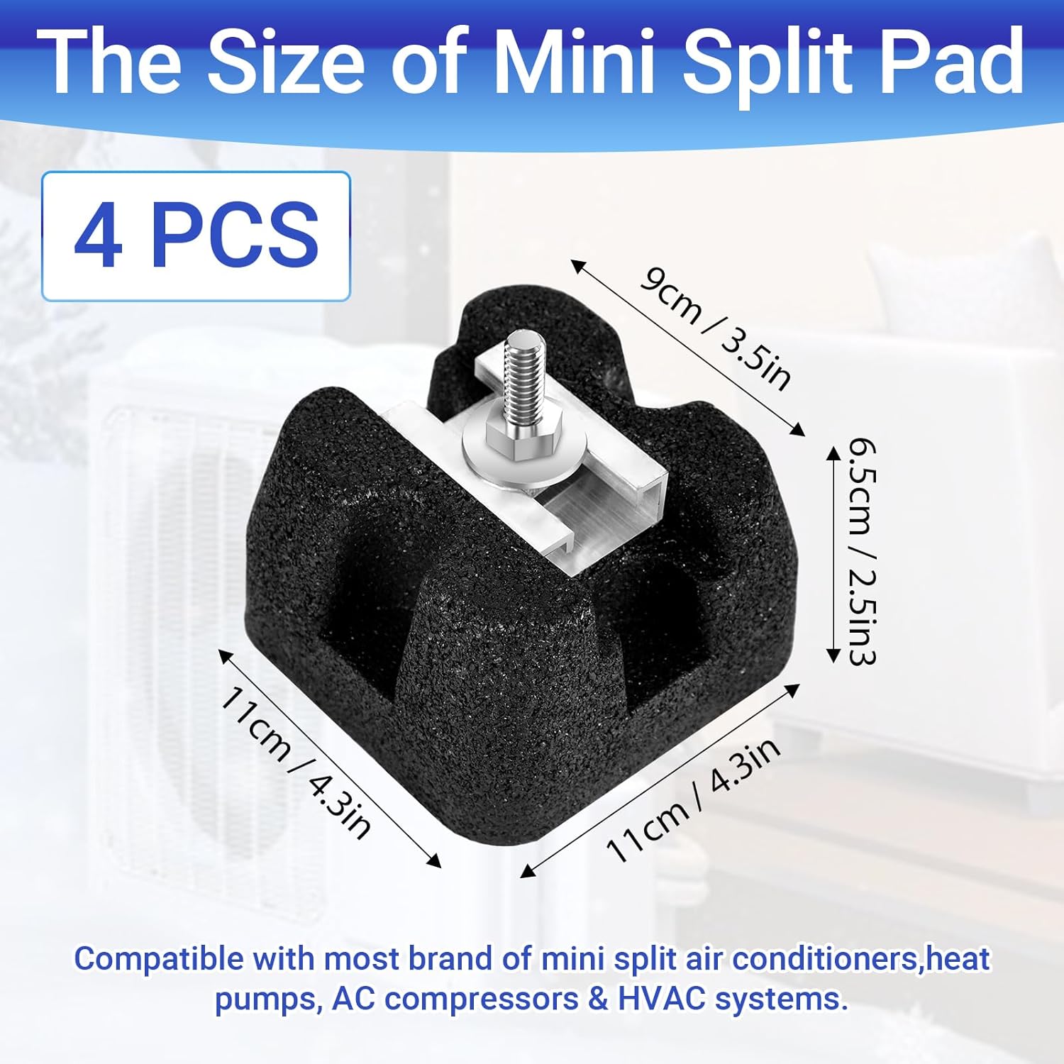 4 Pack Mini Split Floor Mount Base | Air Conditioner Base for 7,000–60,000 BTU | Anti-Vibration Mini Split Base, UV & Waterproof Condenser Support for Outdoor HVAC Units