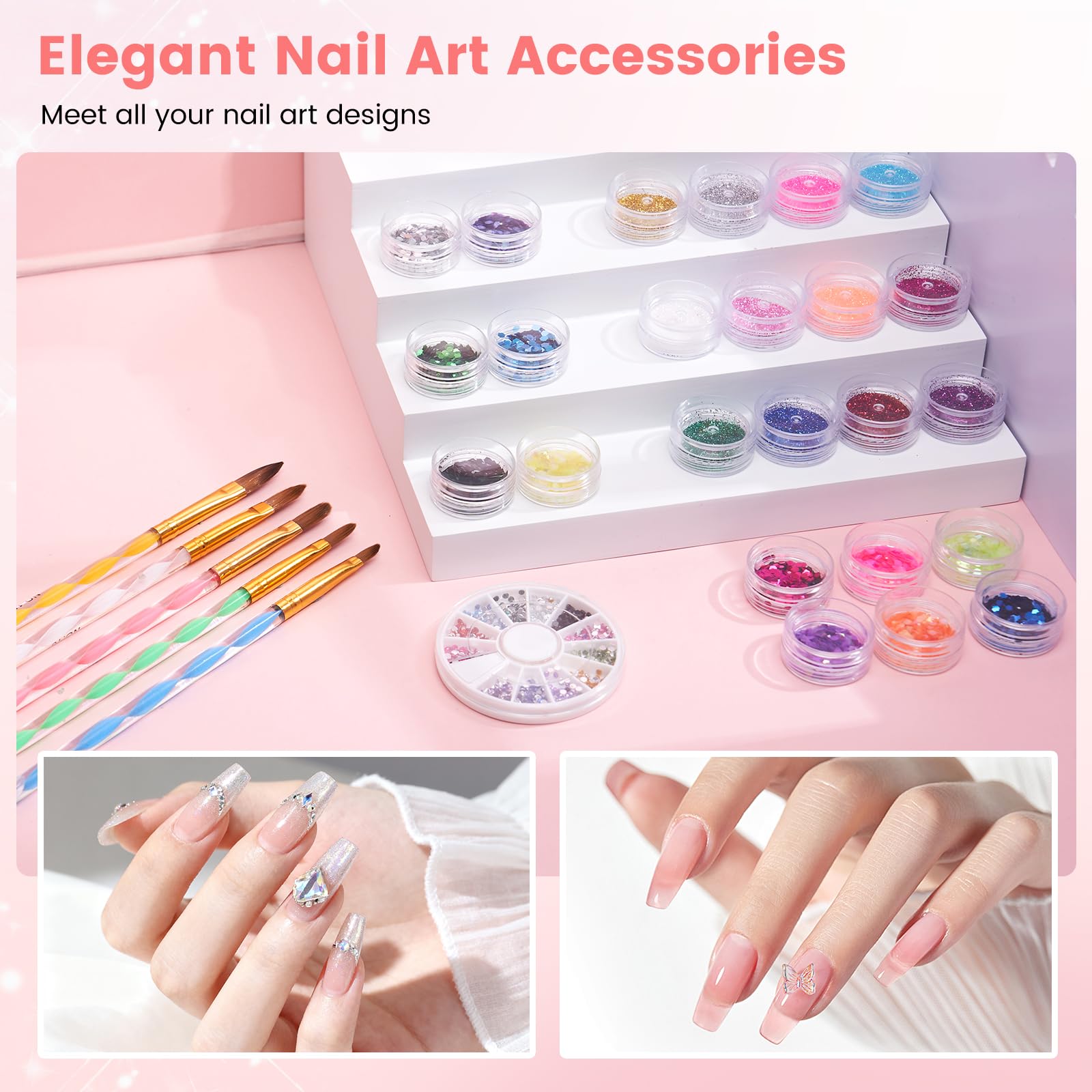 Deciniee Kit Uñas Acrilicas–Profesional con Lampara Uñas/Tips/Broca Unhas y Mano para Practicar. Ideal para hacer uñas de gel, decoración y DIY-Acrílico y herramientas para principiantes y expertos