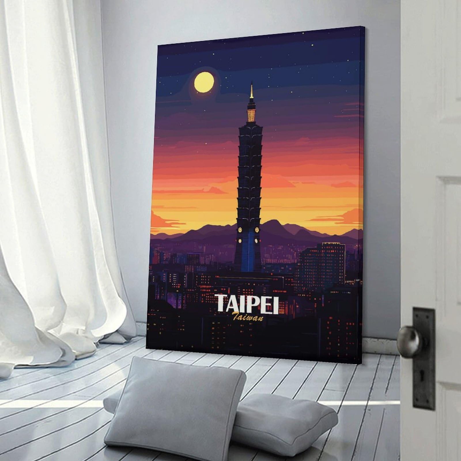 Junmoney Taipei Taiwan Cityscape at Sunset Wall Art Print 20x30inch(50x75cm), for Corridors, Hallways Or Apartment Entries, Wall Decor to Refresh Empty Corners