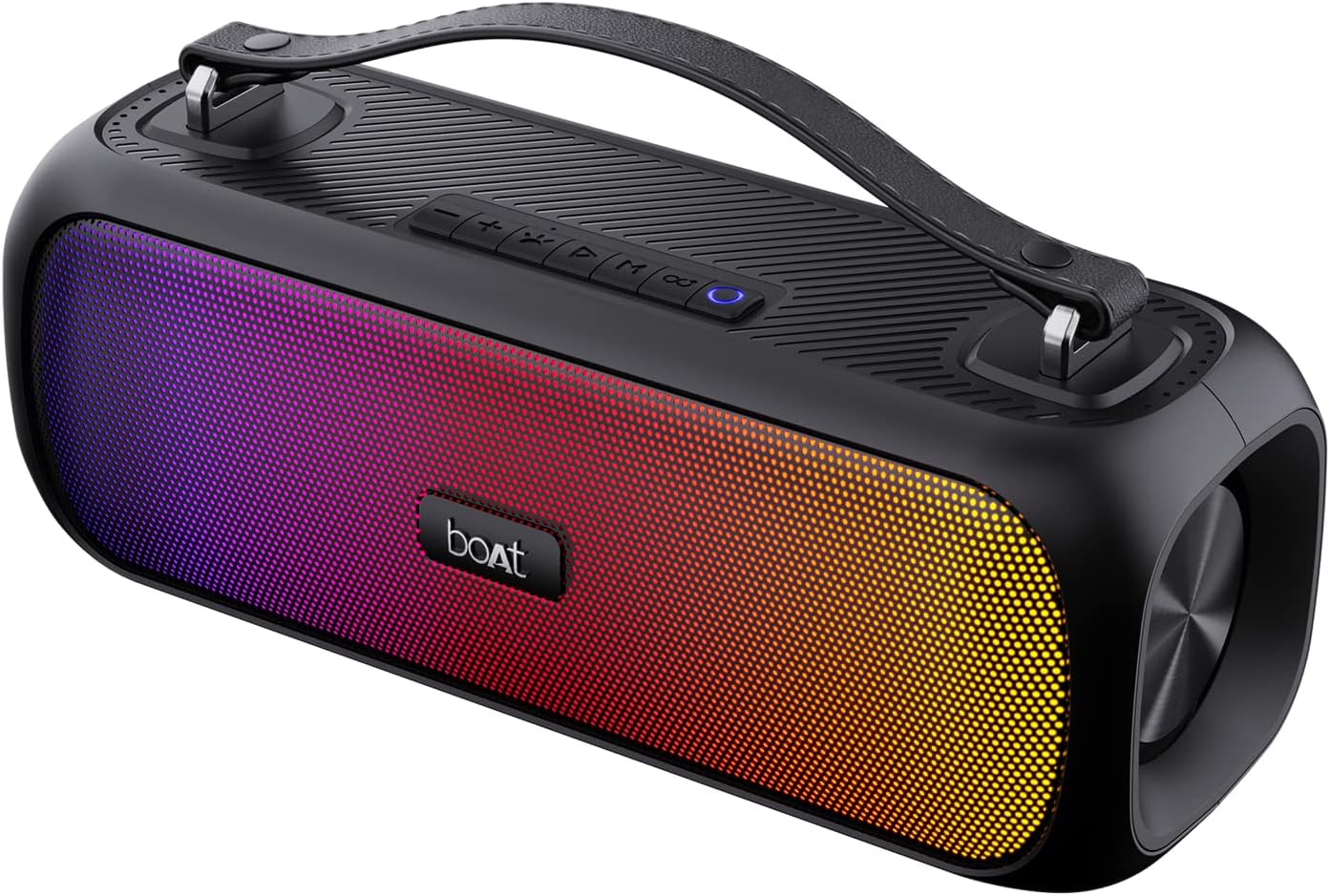 boAt Stone Symphony Portable Bluetooth Speaker with 20W RMS Stereo Sound, Party LEDs, TWS Feature, Carry Strap, Multi-Compatibility Modes, FM, IPX5, Built-in Mic(Midnight Black)