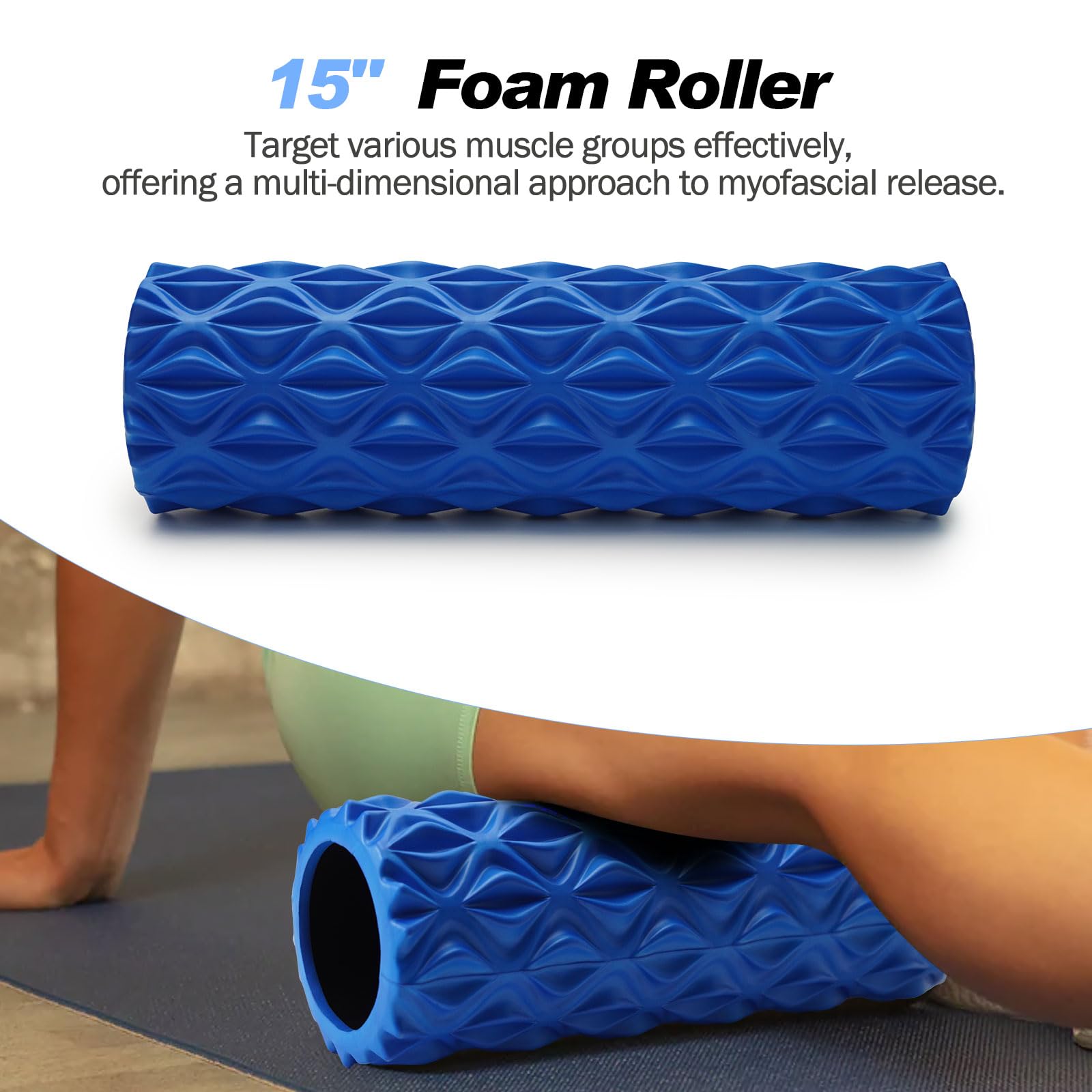 Joyenergy Juego de rodillos de espuma 5 en 1 para masaje de tejidos profundos, alivio del dolor muscular, movilidad mejorada, rodillo de espalda de alta densidad para todo el cuerpo, alivia el dolor