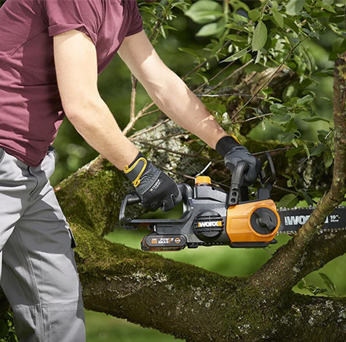 WORX WG322E.9 Motosega elettrica da potatura e giardino a batteria 20V, Diam. 25 - Solo utensile
