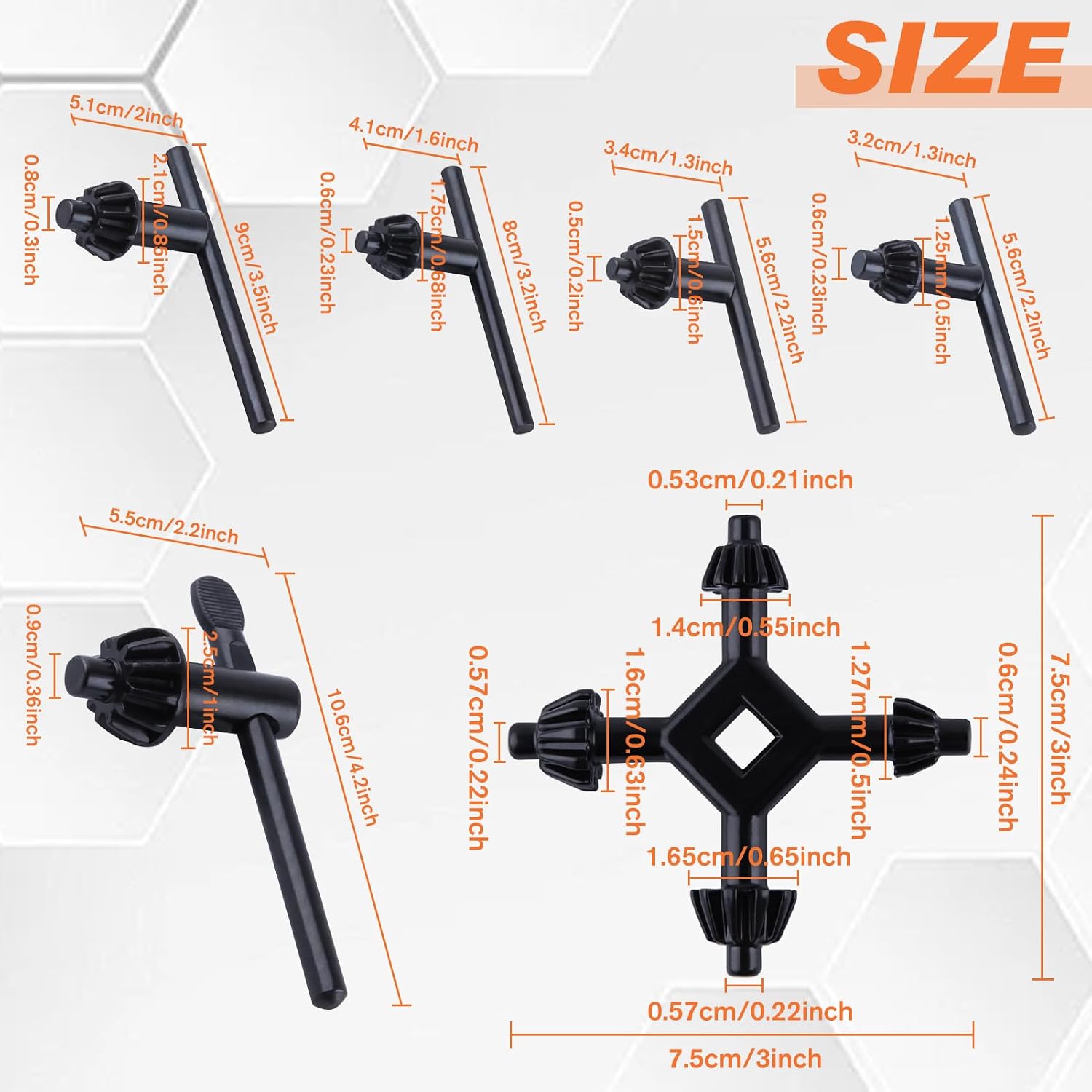 6Pcs Drill Chuck Key Wrench Set 3/4" 5/8" 1/2" 3/8" 1/4" Drill Press Chuck Key and 4 in 1 Drills Chuck Key Multifunctional Replacement Drill Clamping Wrench for Electric Drill Clamping Tool