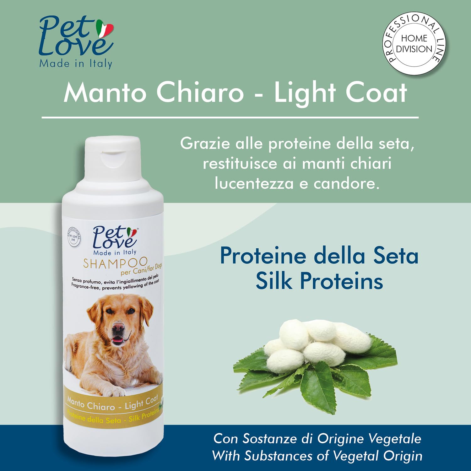 Pet Love | Shampoo Professionale per Cani a Manto Chiaro – Azione Detergente e Igienizzante –Senza Profumo - 250 ml