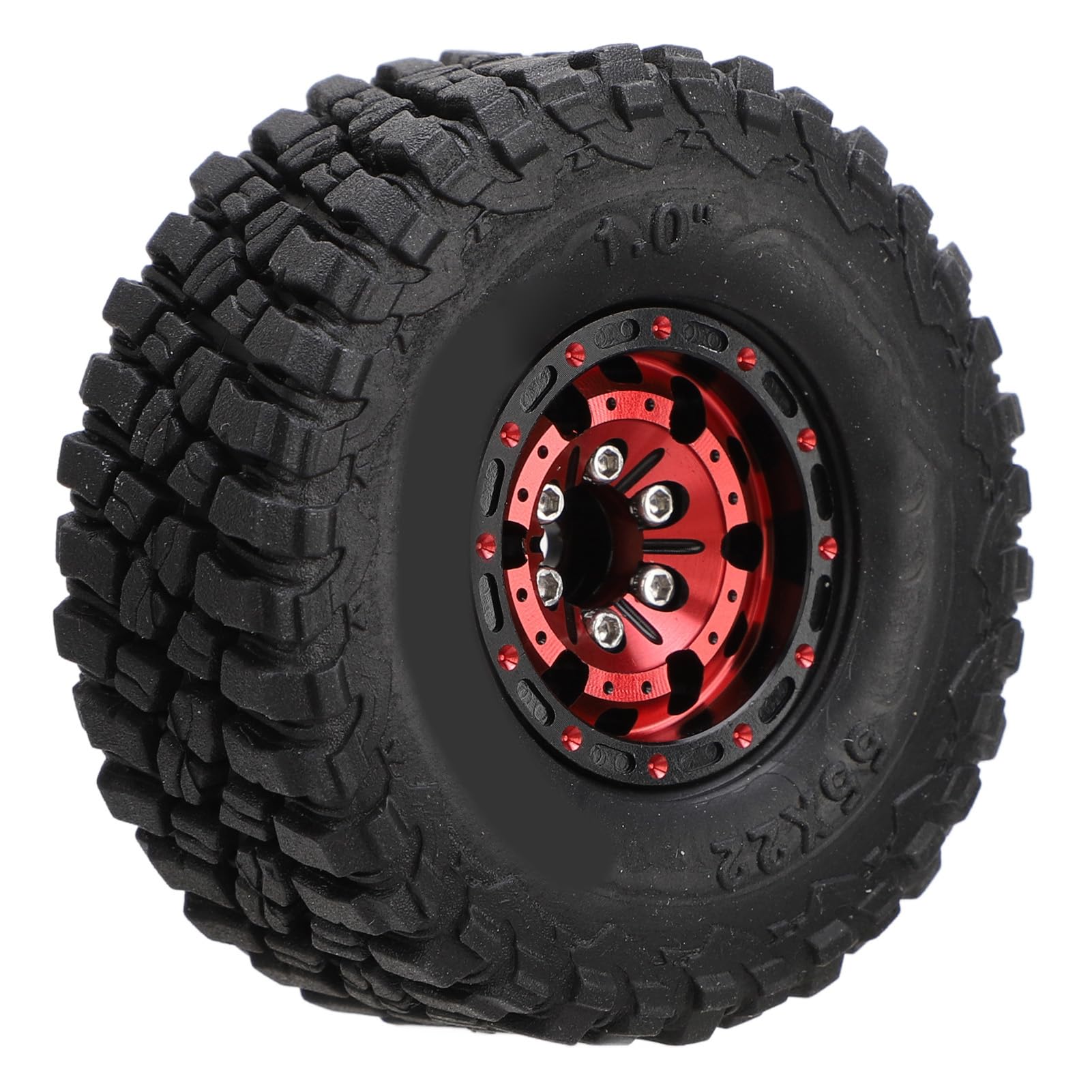 POENVFPO Pneumatici RC, Cerchi in Lega di Alluminio con Battistrada in Gomma Ad Alta Aderenza, Offset Negativo, per Modellini Crawler in Scala 1/18 e 1/24. (rosso)
