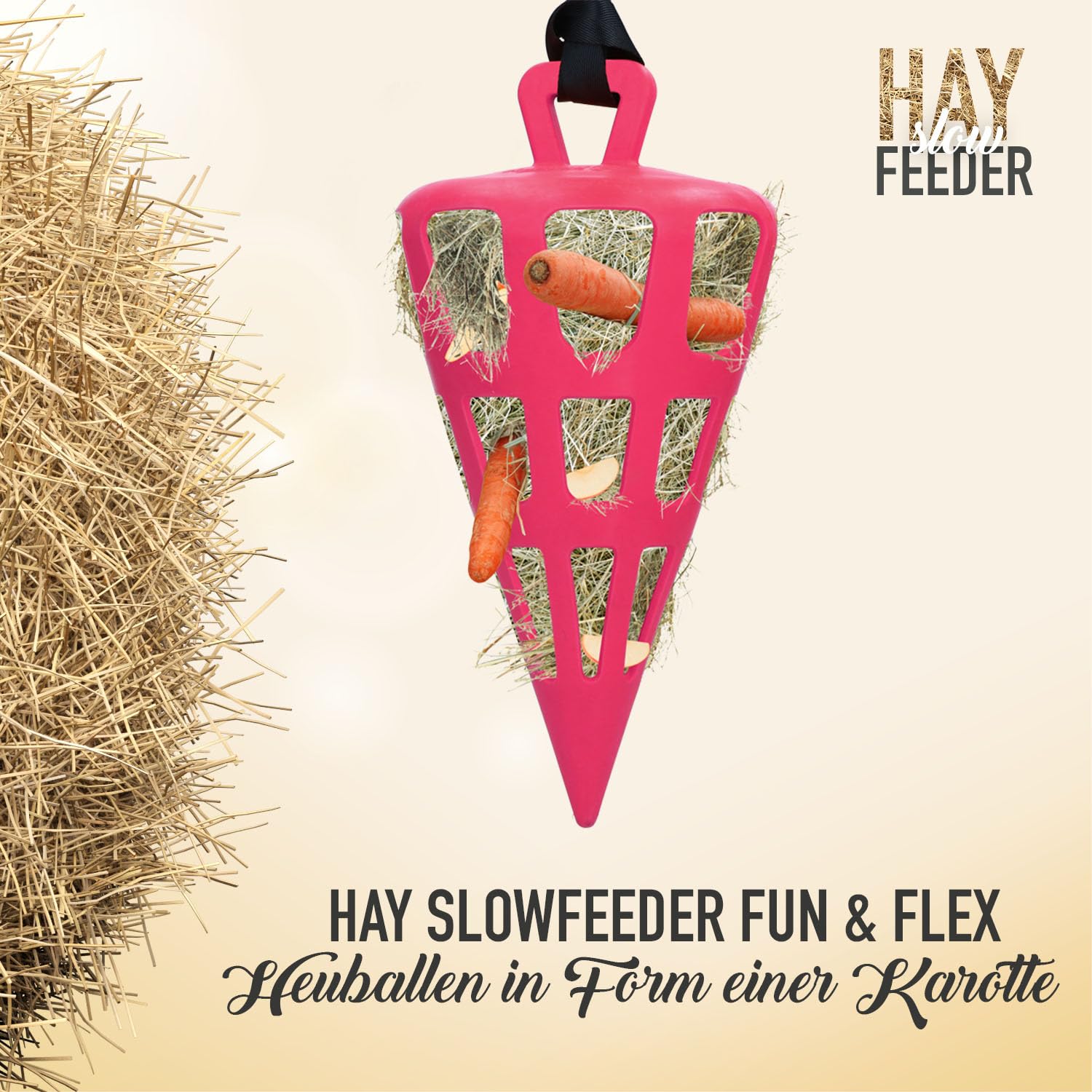 Holland Animal Care Hay Slowfeeder Fun&Flex Wurzel - Heufutterautomat für Pferde - Geeignet für Weidetiere - Gegen Stallverfall - Fördert die Gesundheit - Bis zu 1 kg Heu - Ø 22 cm - Rosa