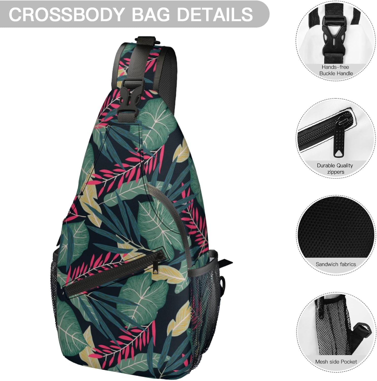 Crossbody Sling Leaves Pattern Backpack Chest Bag Waterproof Daypack Fanny Pack Cross Body Bag for Women Men Travel Shopping Leisure Sport