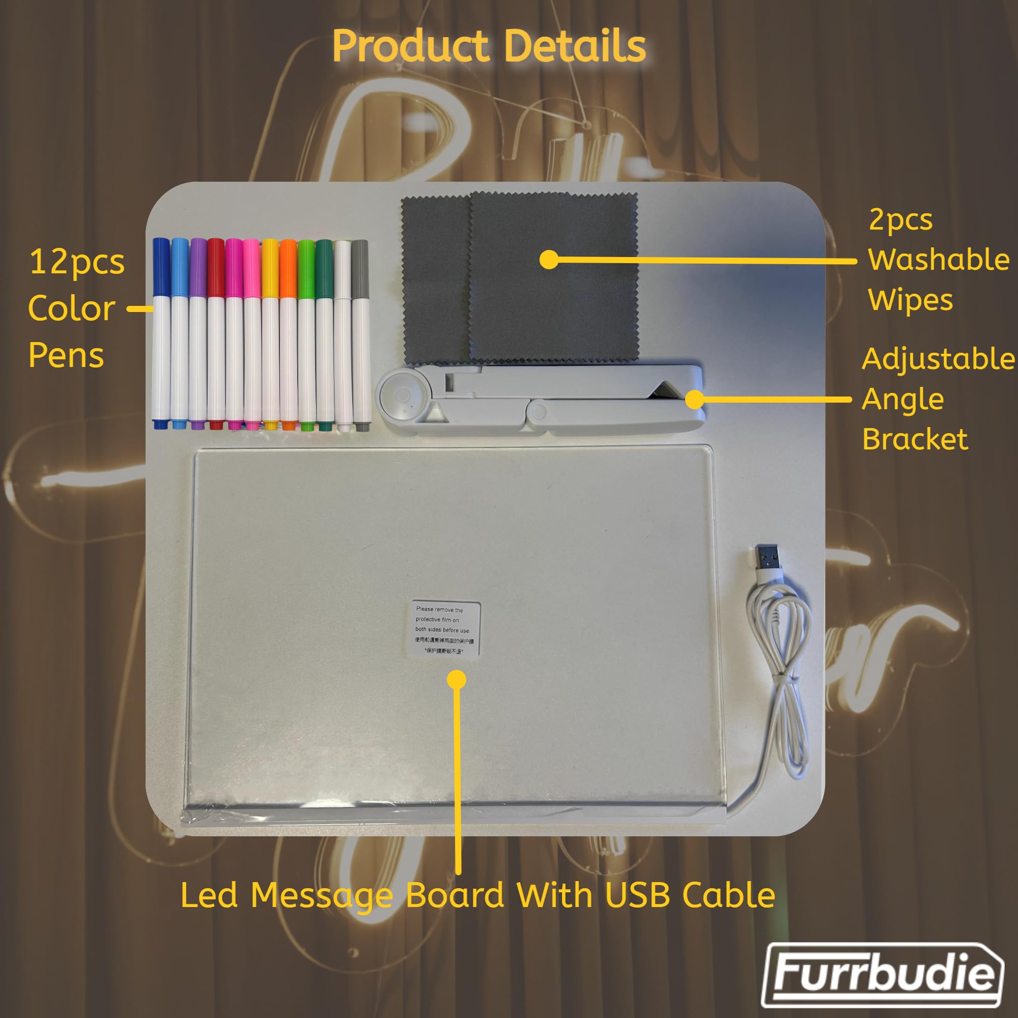 Furrbudie LED Drawing Board with 12 Colors Pen, 30x20cm Led Light Note Message Board - Image 4